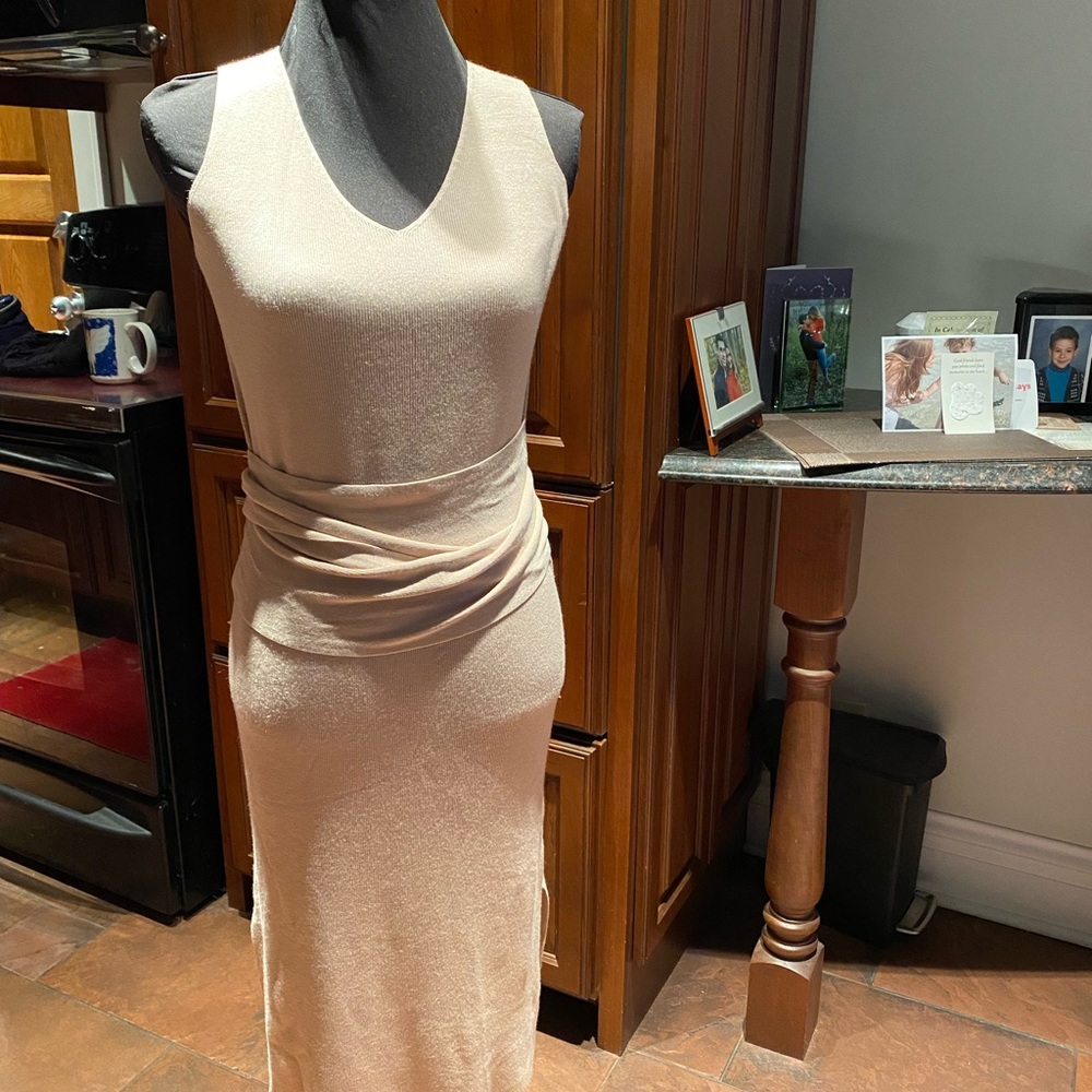 beige  fitted knit dress